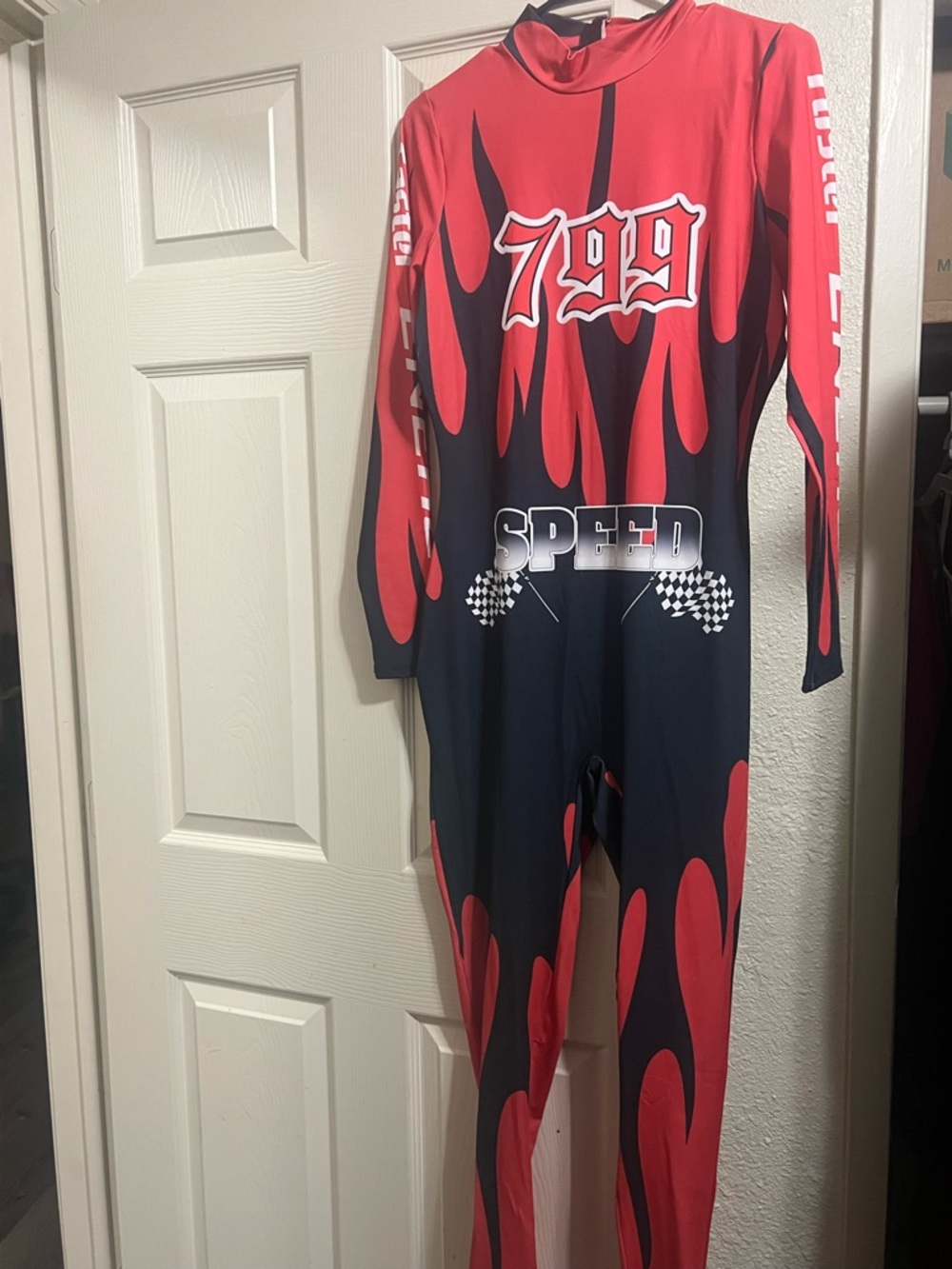 Fashion Nova Red & Black 799 Graphic Racing Jumpsuit